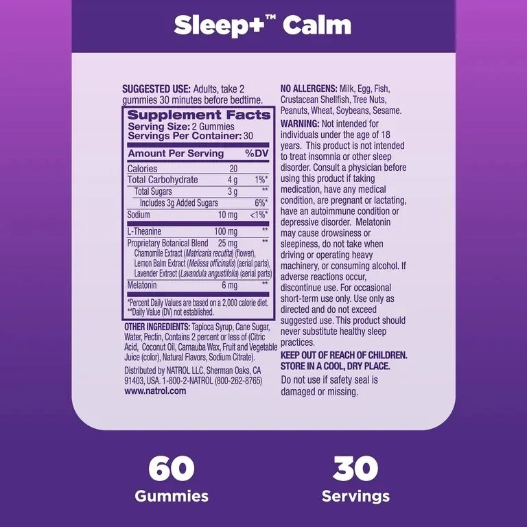 Natrol sleep + calm Melatonina + L -Theanime 60 gomitas